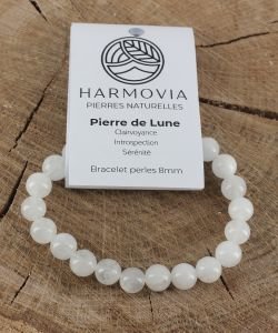 Bracelet Pierre de Lune Blanche AA - Perles 8mm